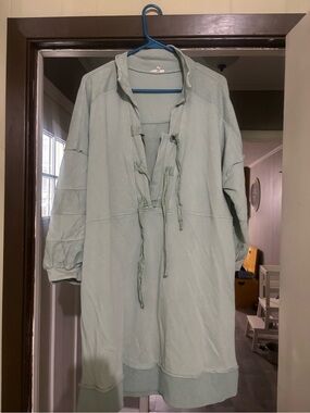 Light Sage Green Women's Pullover Dress with Drawstring